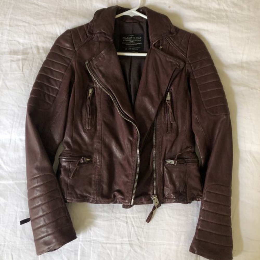 All Saints Quilted Leather Jacket - Oxblood
